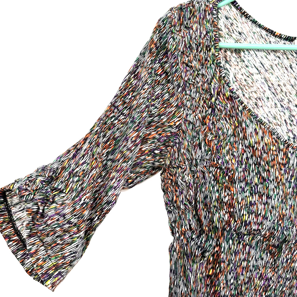Anthropologie EIT twa size Medium 3/4 length sleeve v neck shirt top colorful - Picture 3 of 7